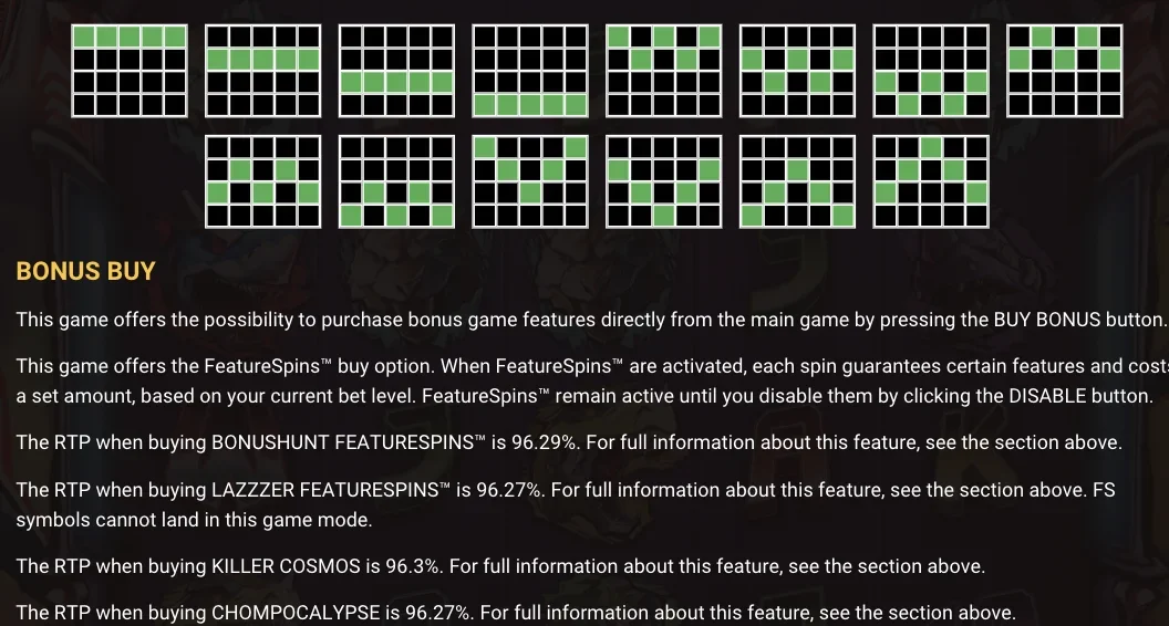 Buy Bonus Feature - Bonus Selection Screen